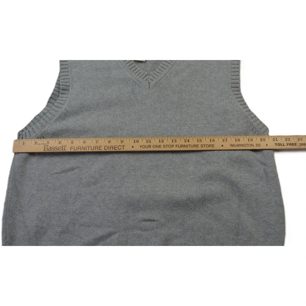 LLBean Mens‎ V Neck Sweater Vest Gray Cotton L REG Classic Preppy